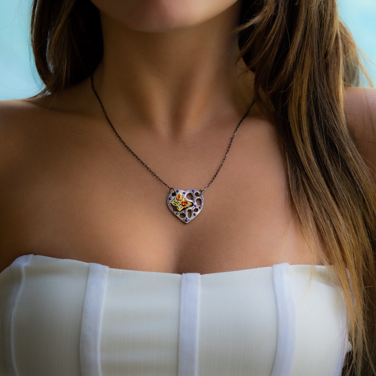 Heart and Gold Butterfly Necklace