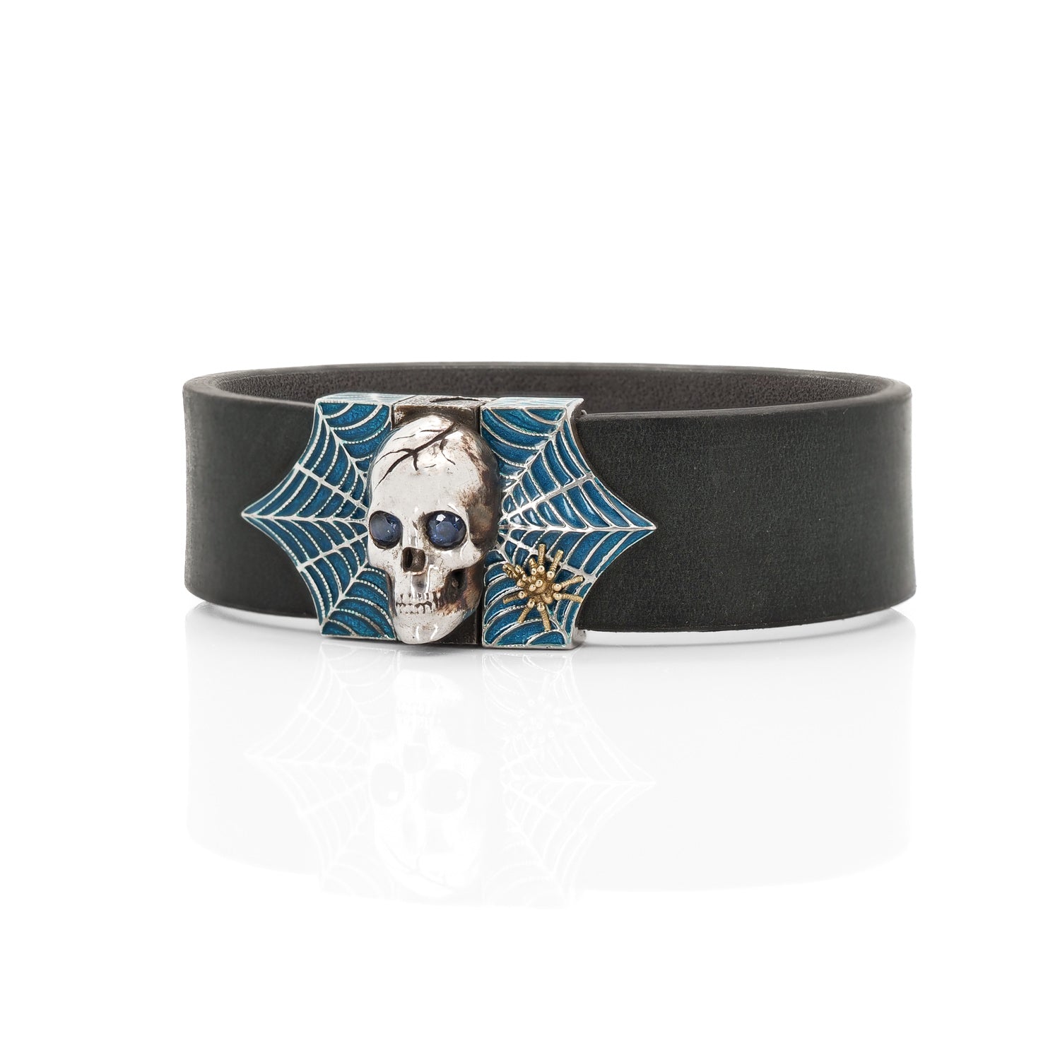 Skull and Spider Web Bracelet with Blue Sapphires