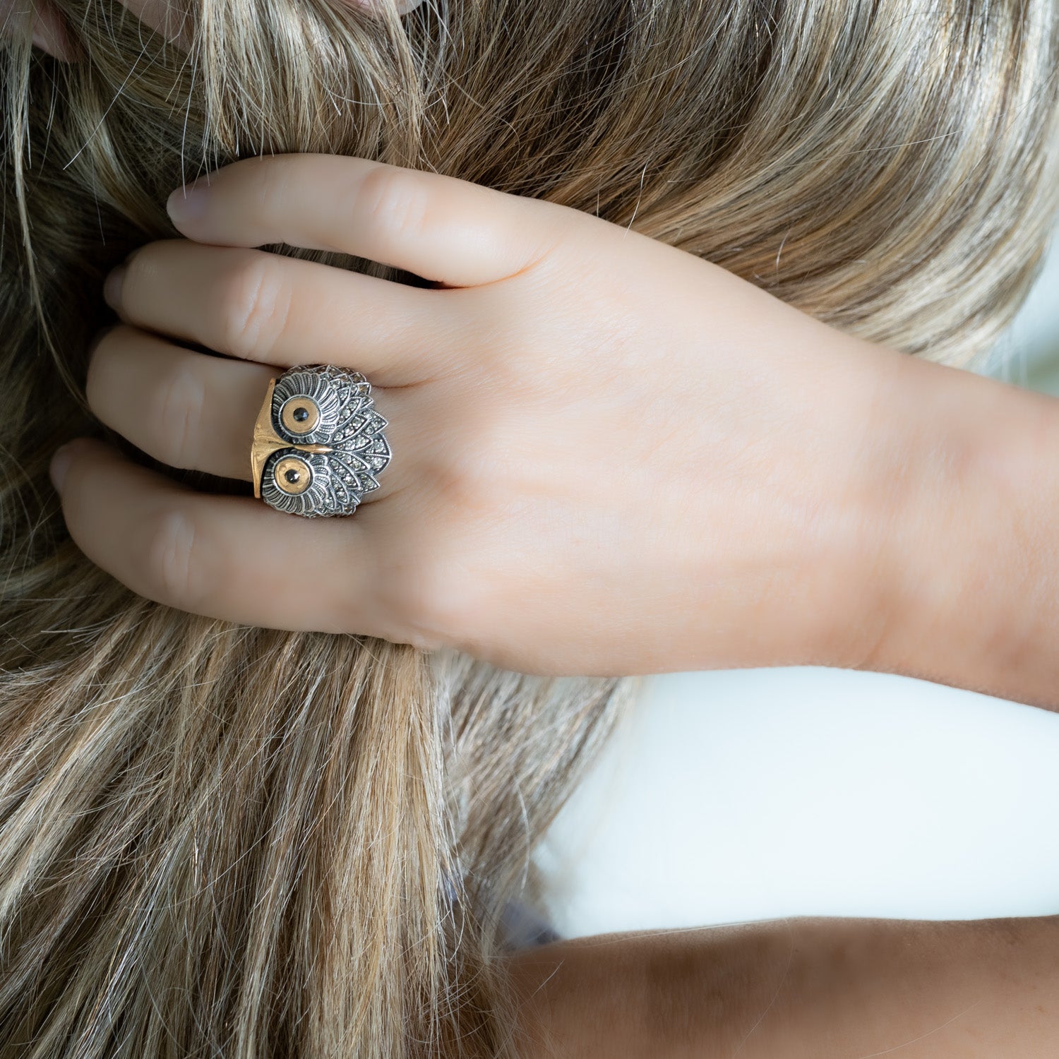 Owl Ring with Diamonds