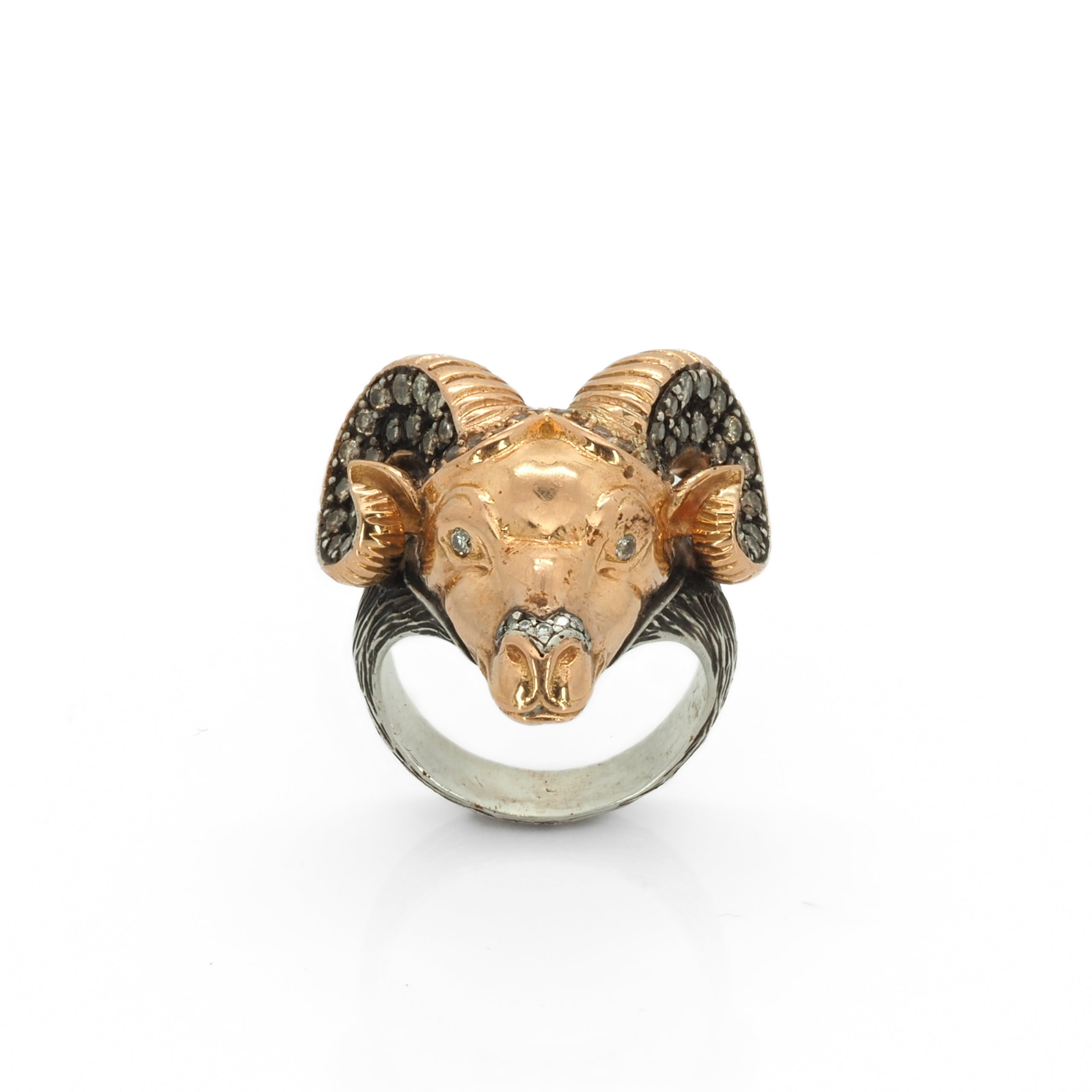 Golden Ram Ring with Diamonds