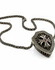 Cross and Shield Necklace with Black Diamonds