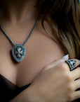 Cross and Shield Necklace with Black Diamonds