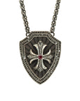 Cross and Shield Necklace with Black Diamonds