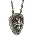 Cross and Shield Necklace with Black Diamonds