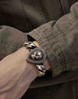 Skull and Shield Curb Bracelet with Black Diamonds