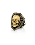 Gold Skull and Shield Ring with Diamonds