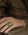 Gold Skull and Shield Ring with Diamonds