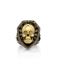 Gold Skull and Shield Ring with Diamonds