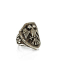 Taru Jewelry Double Headed Eagle and Shield Ring in sterling silver with brown diamonds.