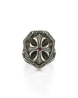 Cross and Shield Ring with Black Diamonds