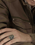 Cross and Shield Ring with Black Diamonds