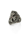 Cross and Shield Ring with Black Diamonds