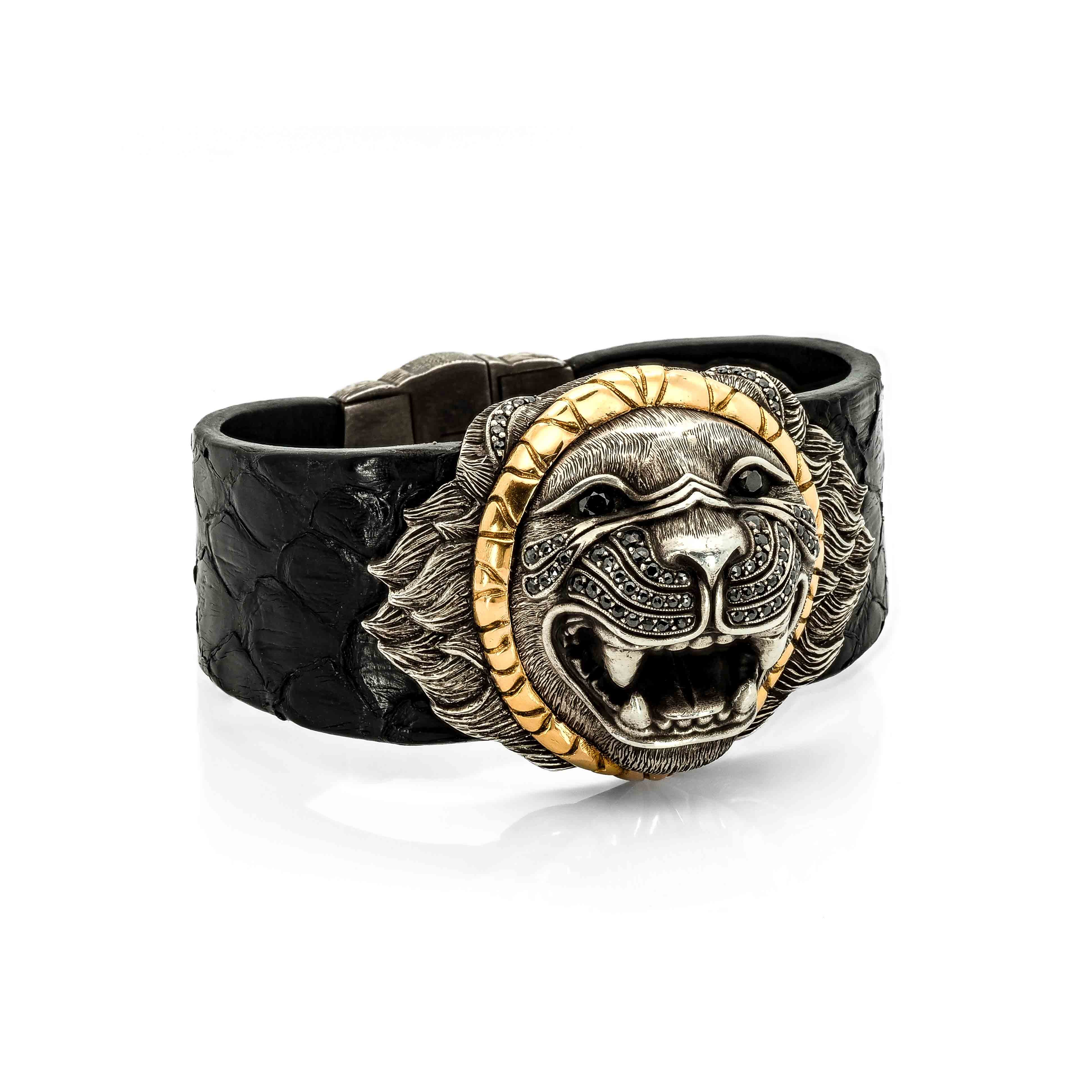 Lion Bracelet with Black Diamonds