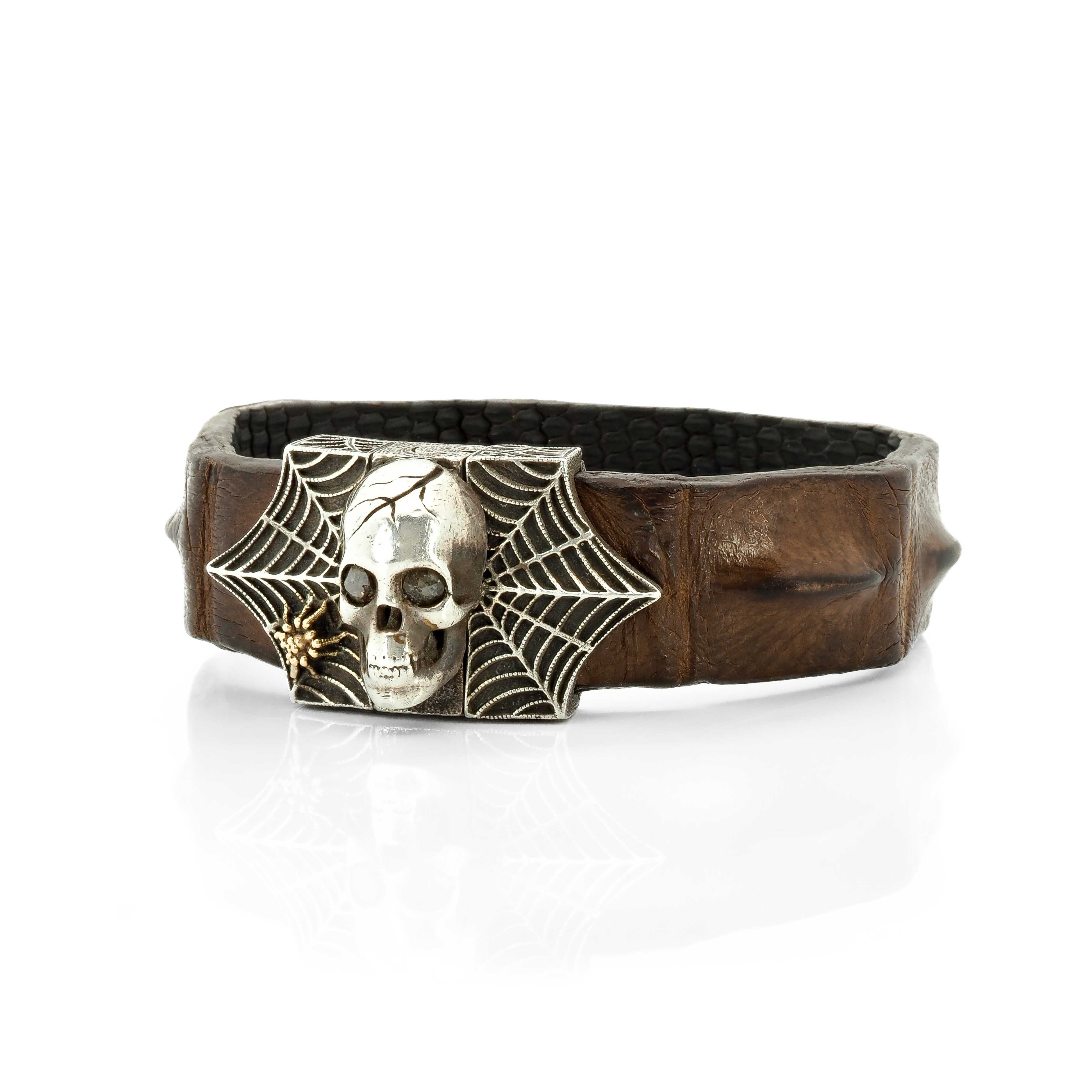 Skull and Spider Web Bracelet with Brown Diamonds