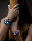 Skull and Spider Web Bracelet with Pink Sapphires