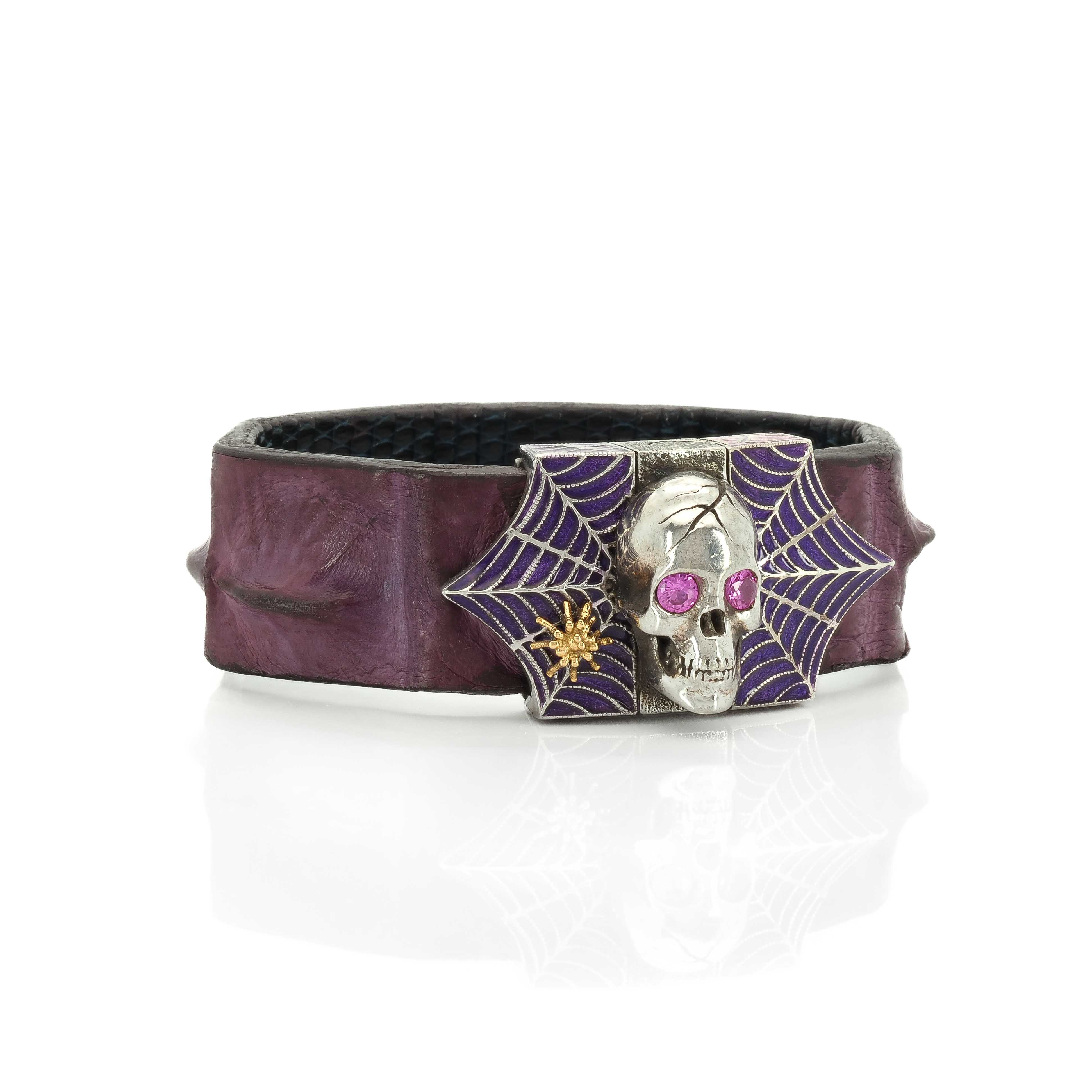 Skull and Spider Web Bracelet with Pink Sapphires