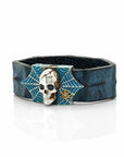 Skull and Spider Web Bracelet with Blue Sapphires