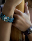 Skull and Spider Web Bracelet with Blue Sapphires