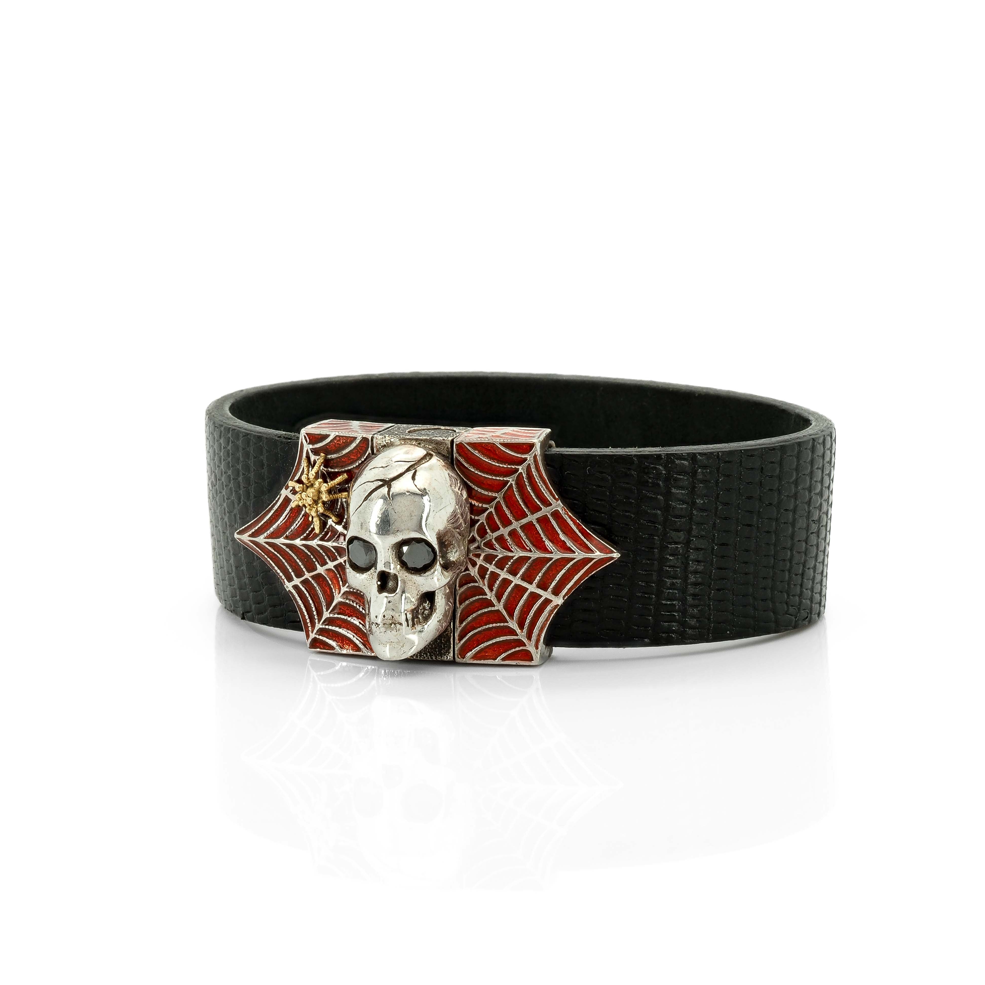 Skull and Spider Web Bracelet with Black Diamonds