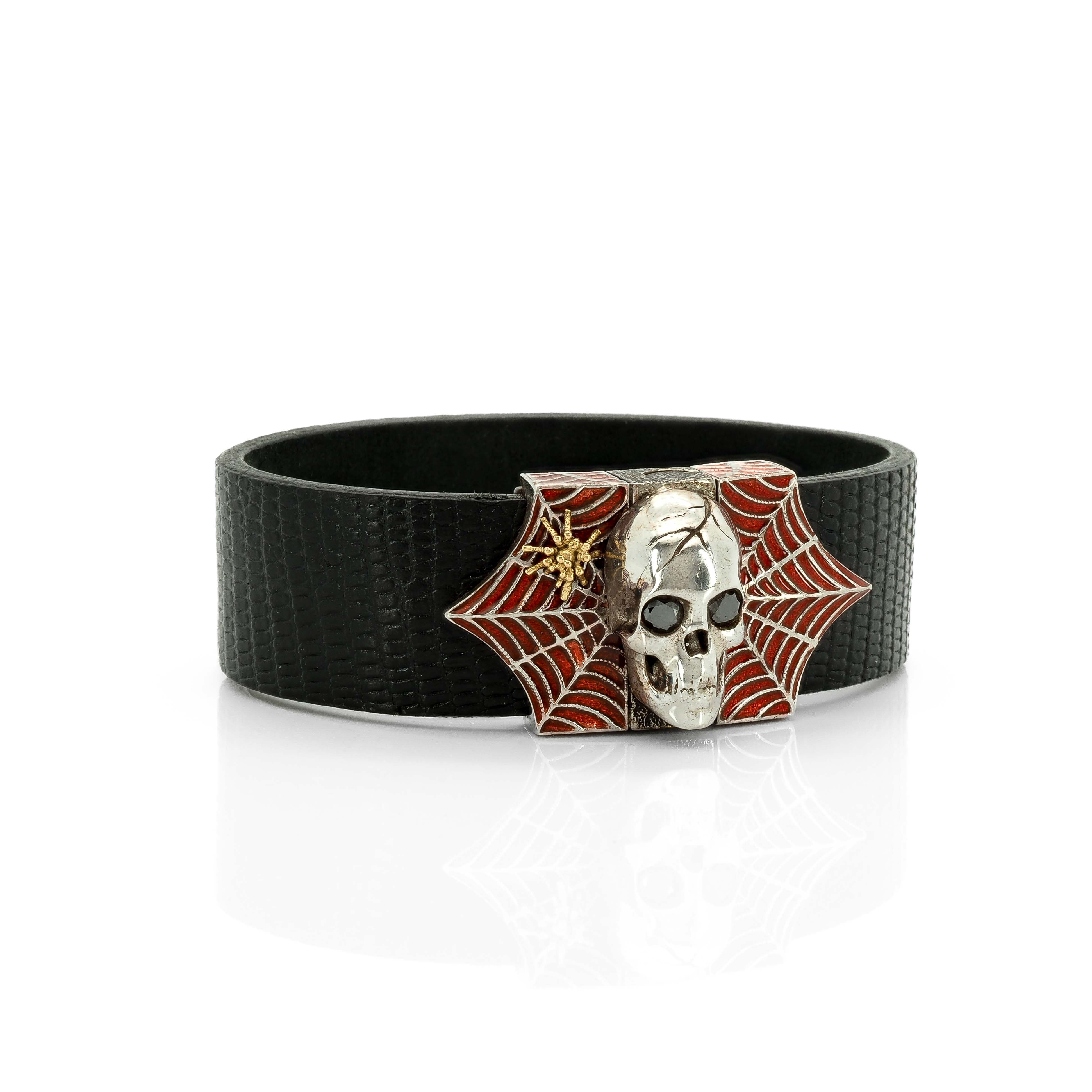 Skull and Spider Web Bracelet with Black Diamonds
