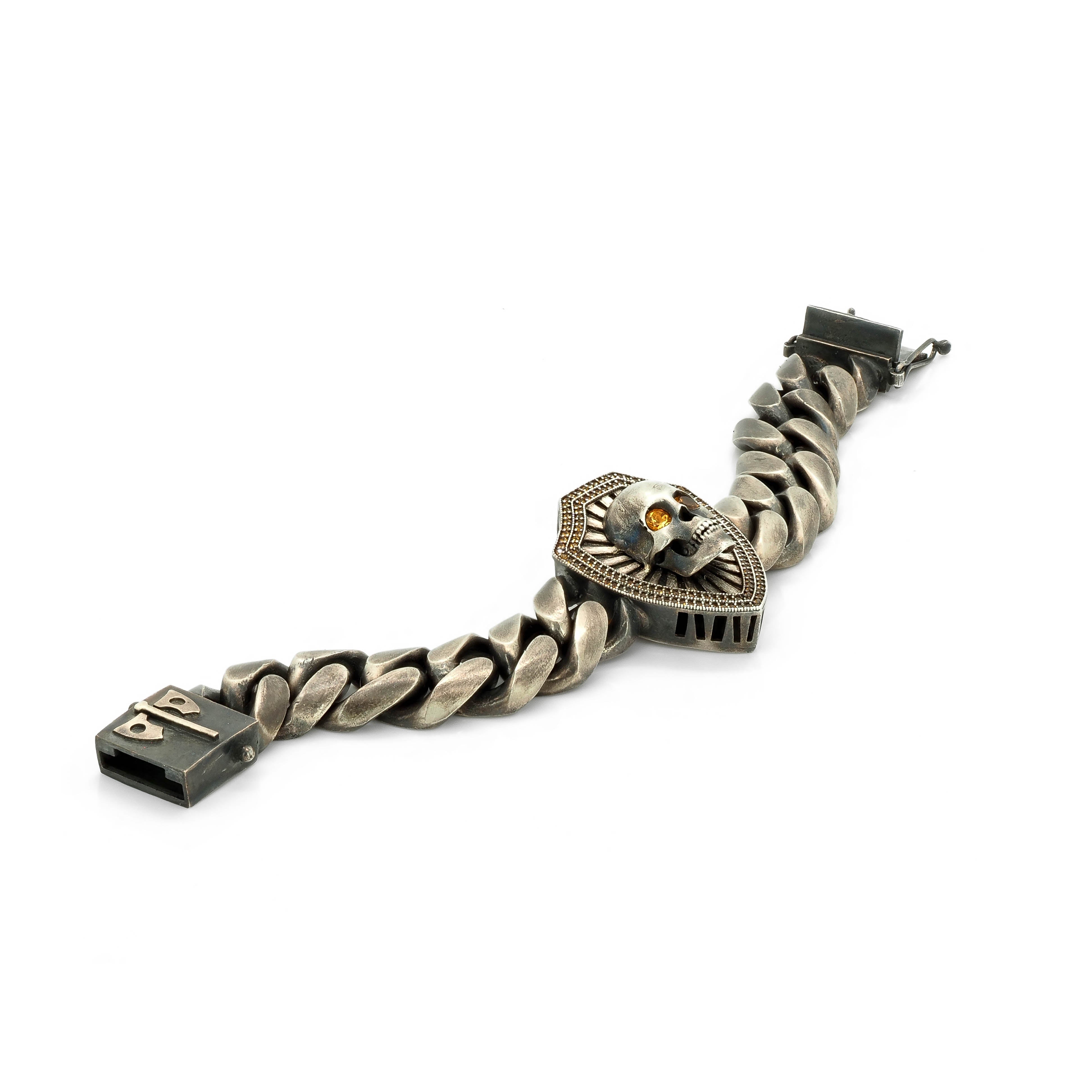 Skull and Shield Curb Bracelet with Yellow Sapphires