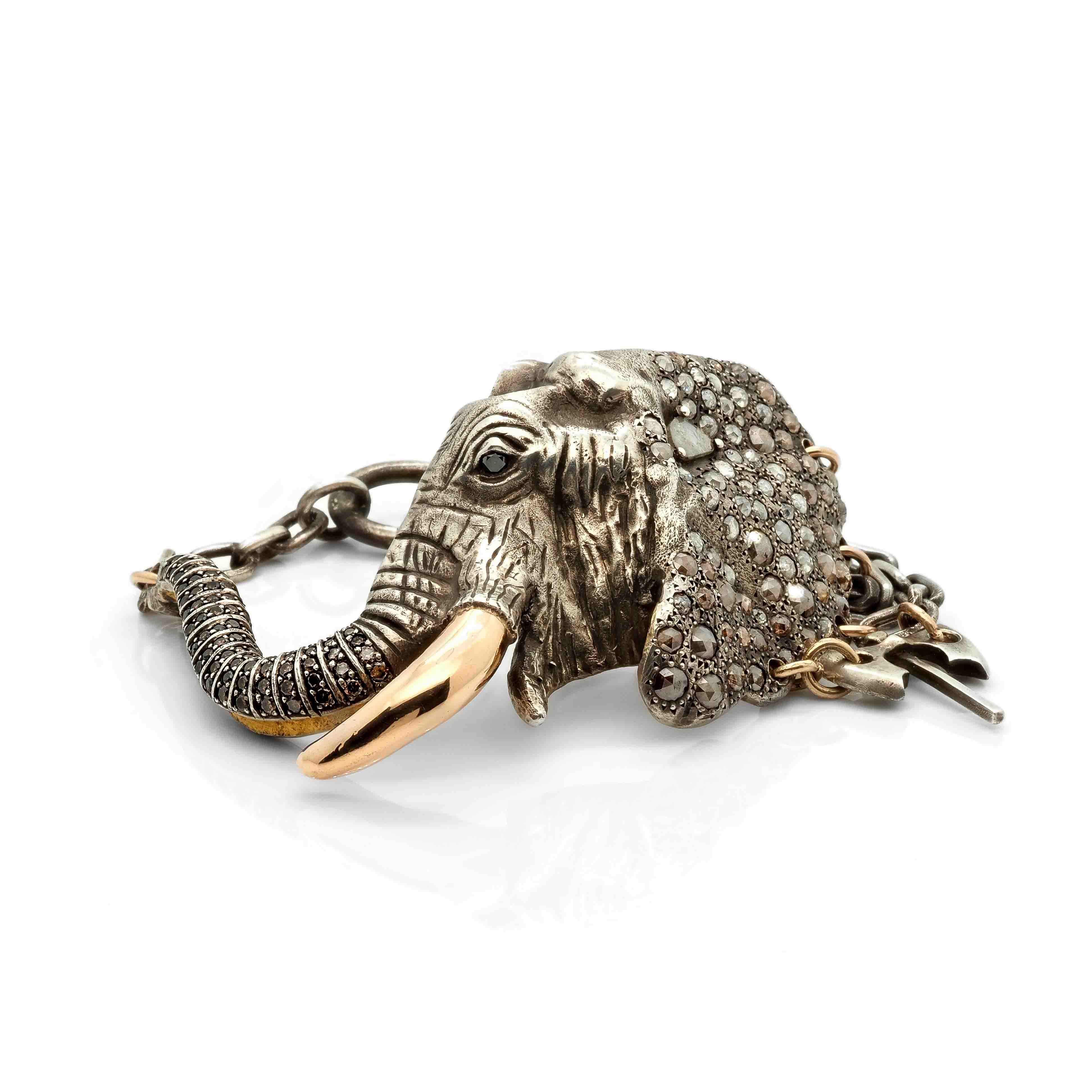 Golden Tusk Elephant Bracelet with Diamonds