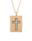 Golden Cross Book Necklace with Diamonds