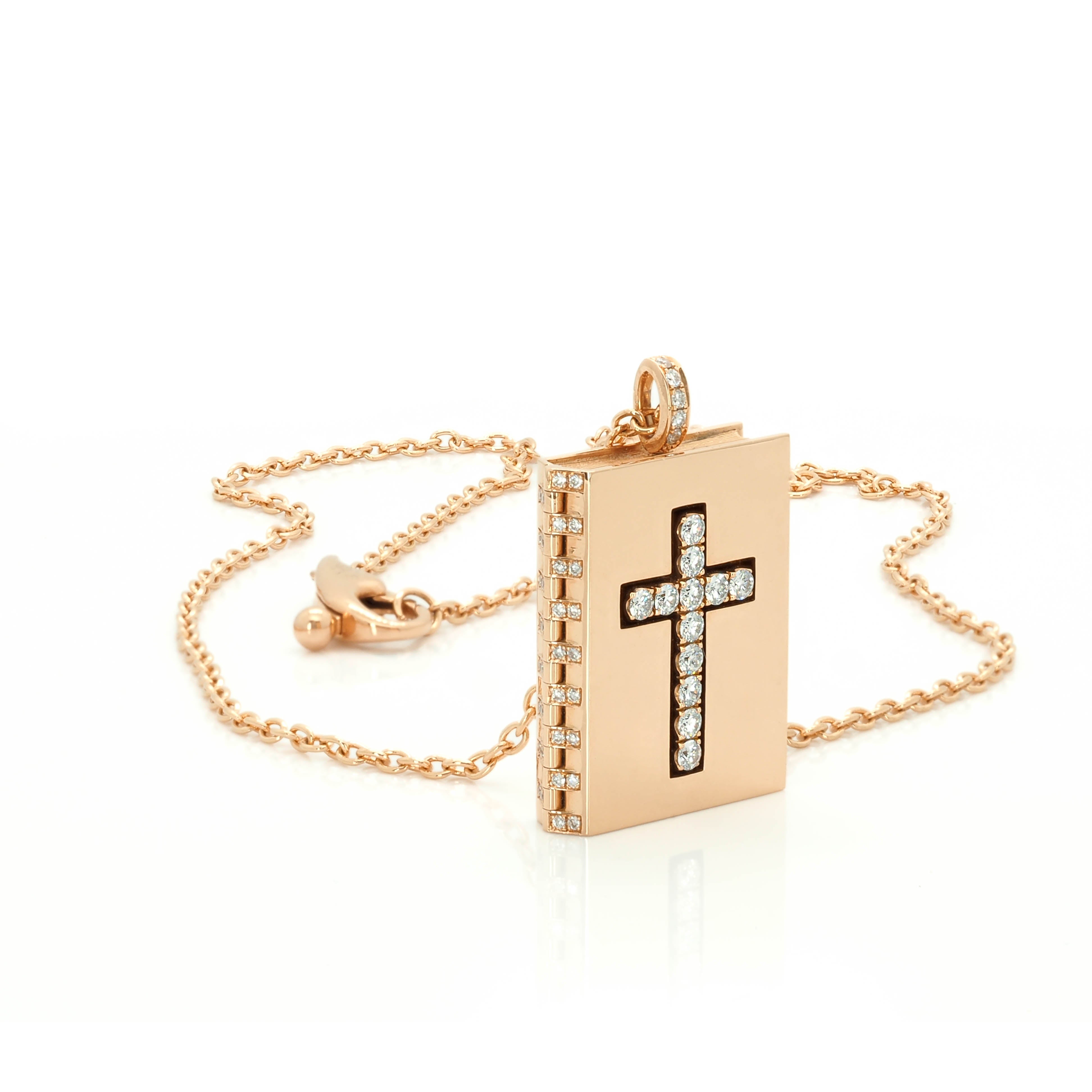 Golden Cross Book Necklace with Diamonds