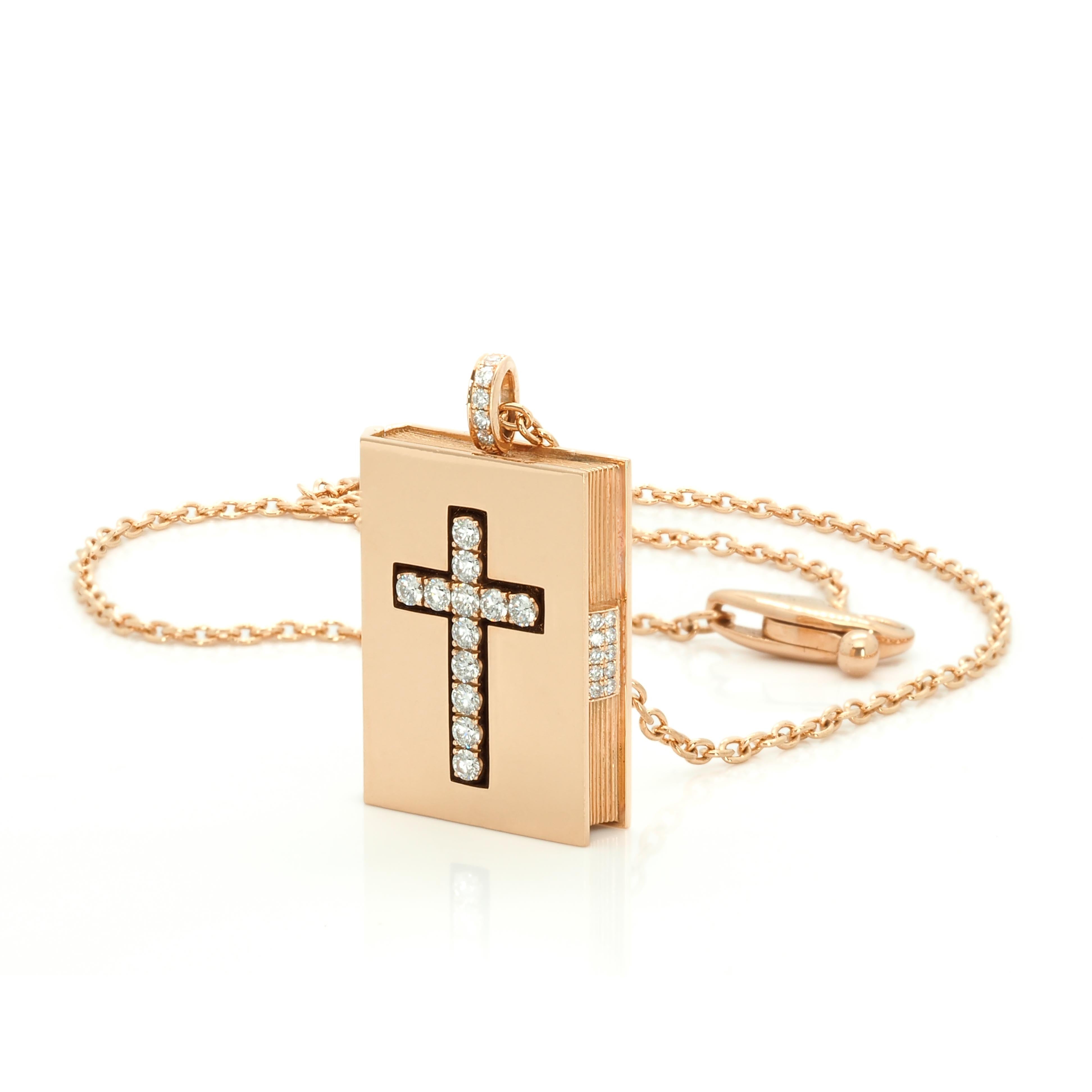 Golden Cross Book Necklace with Diamonds