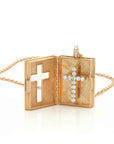 Golden Cross Book Necklace with Diamonds