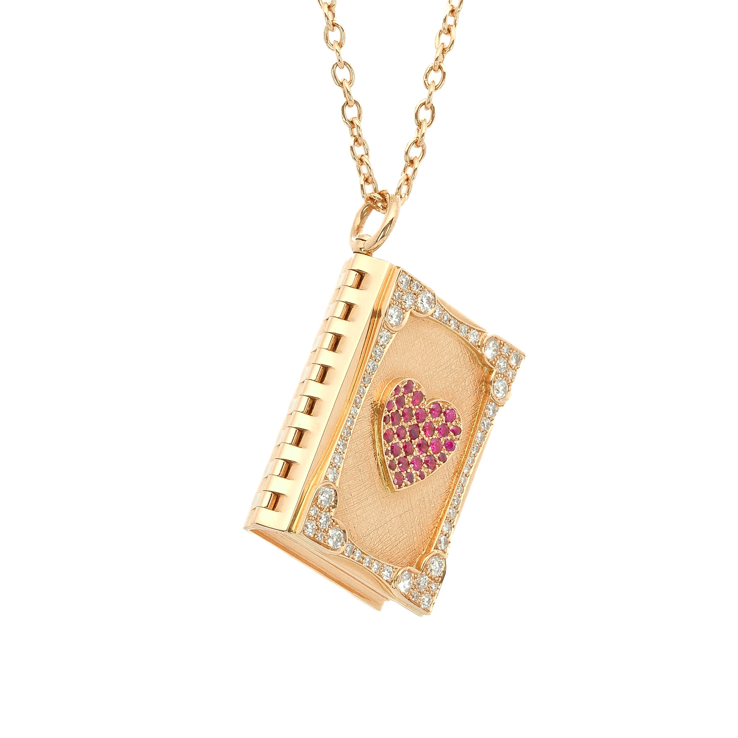 Golden Book of Hearts Necklace with Diamonds