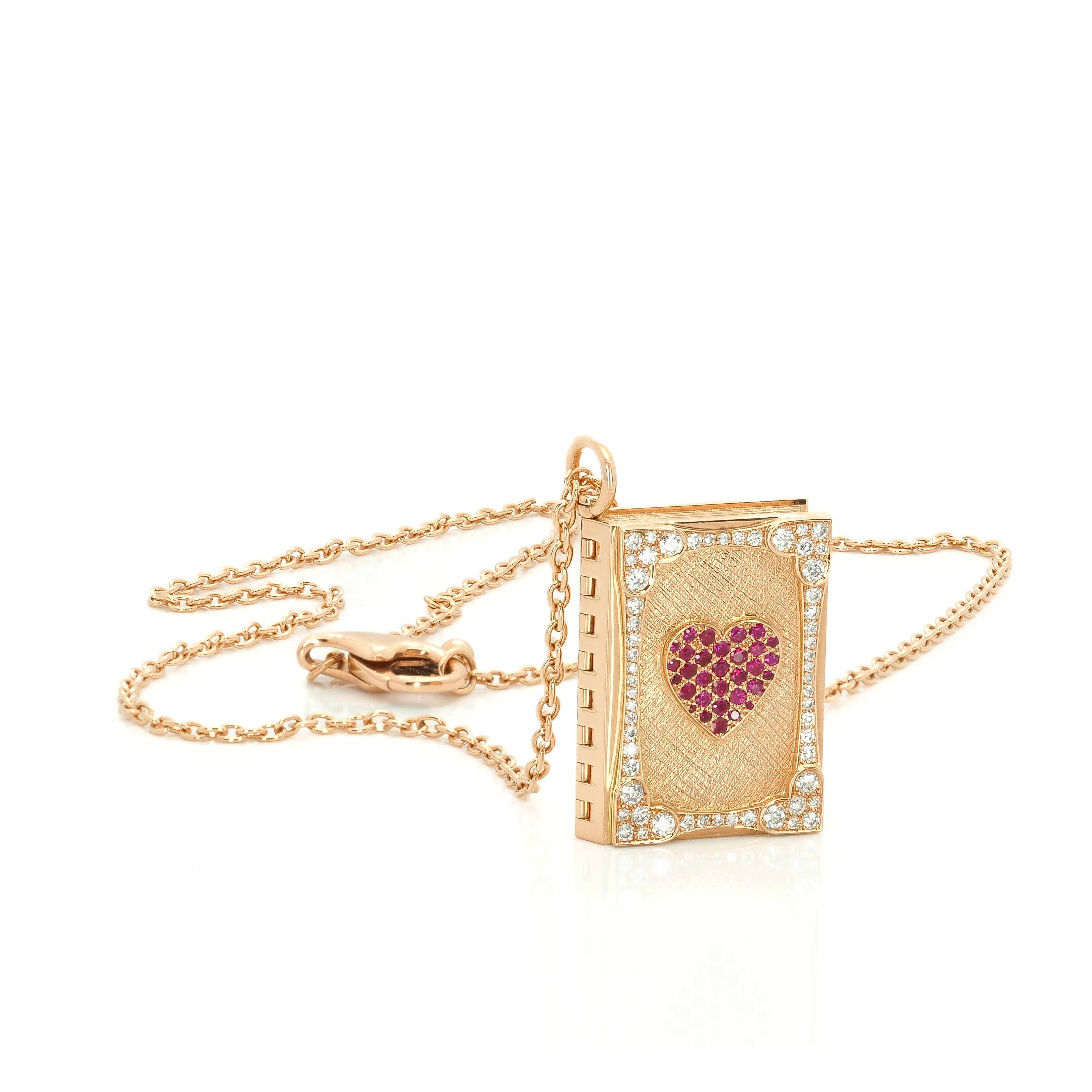 Golden Book of Hearts Necklace with Diamonds