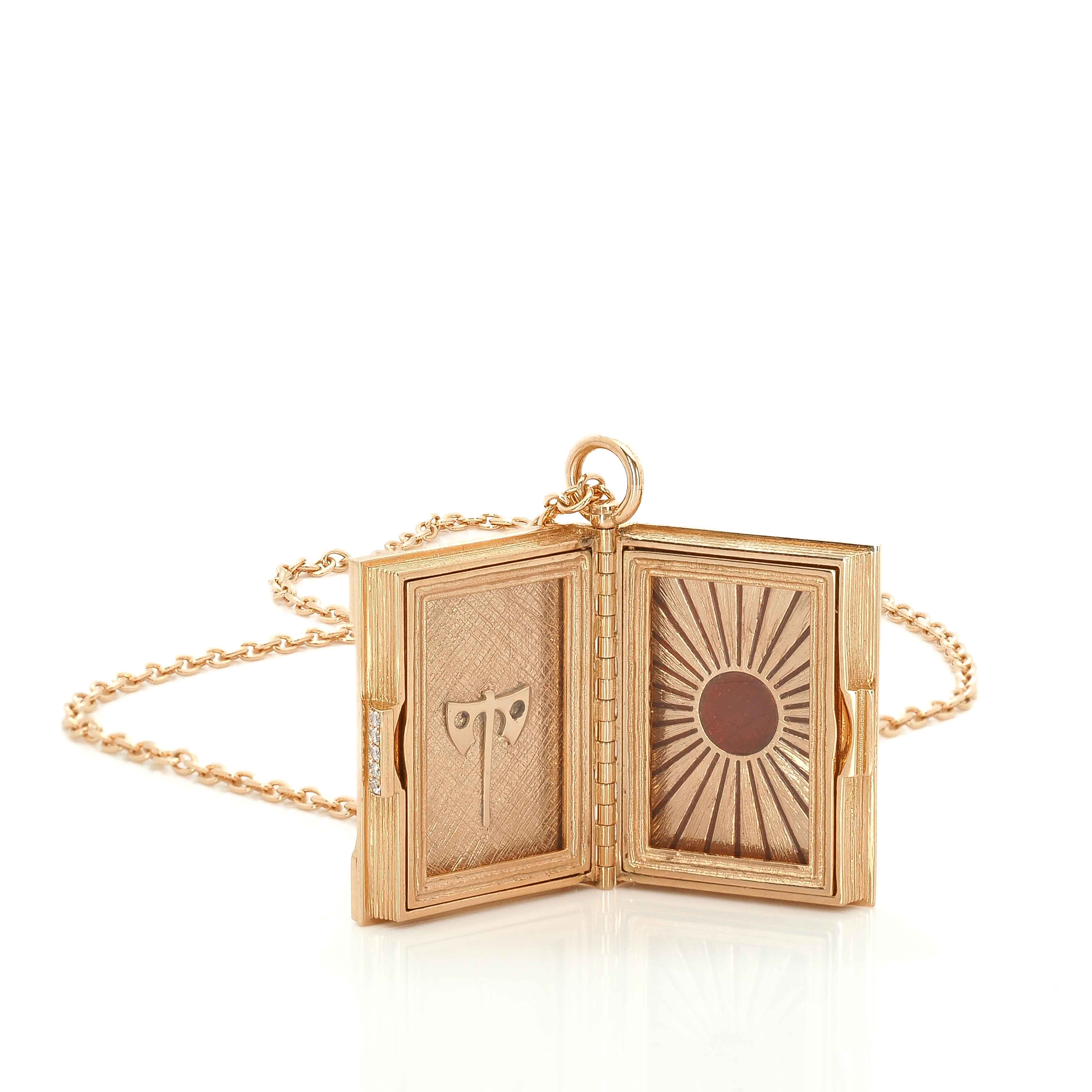 Golden Book of Hearts Necklace with Diamonds