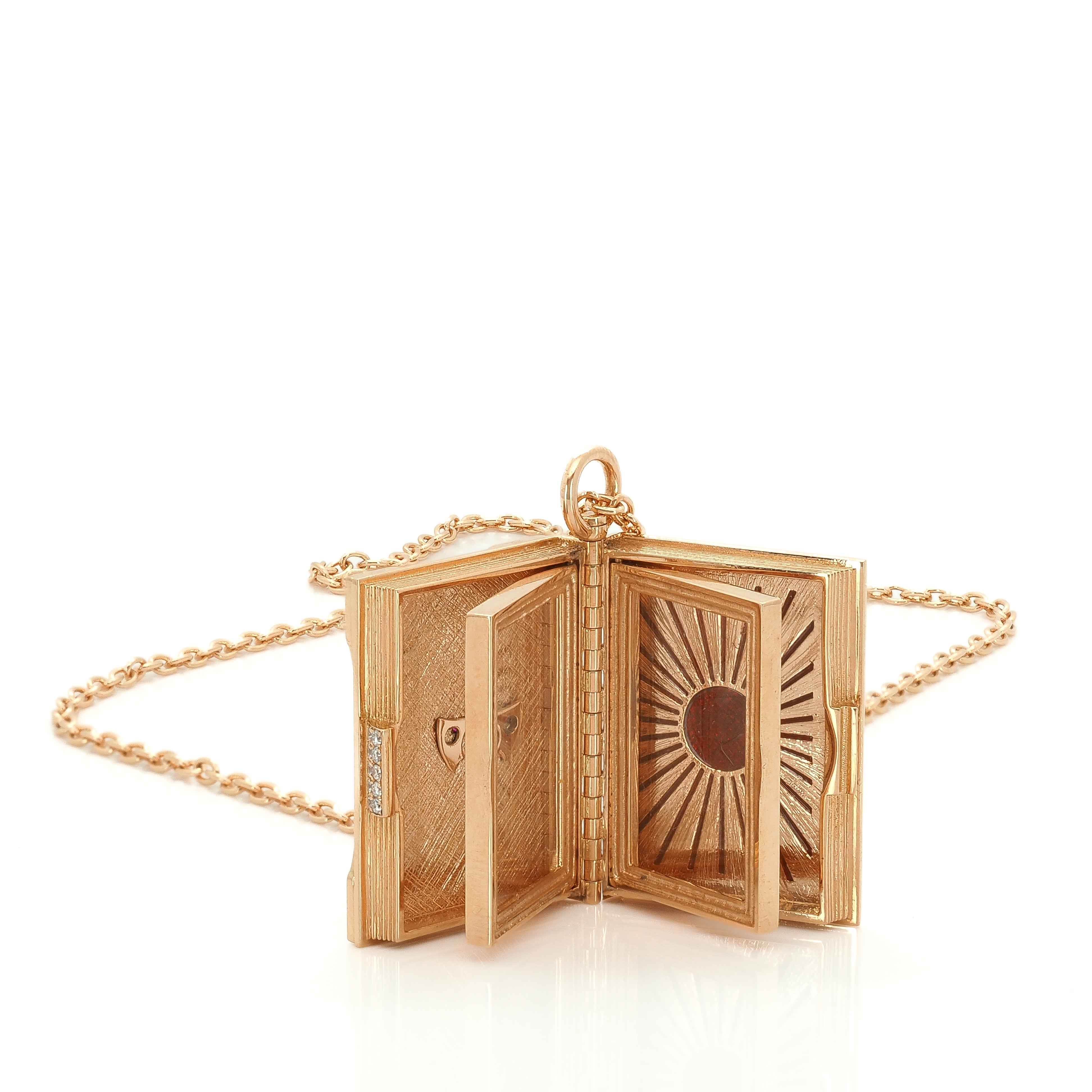 Golden Book of Hearts Necklace with Diamonds