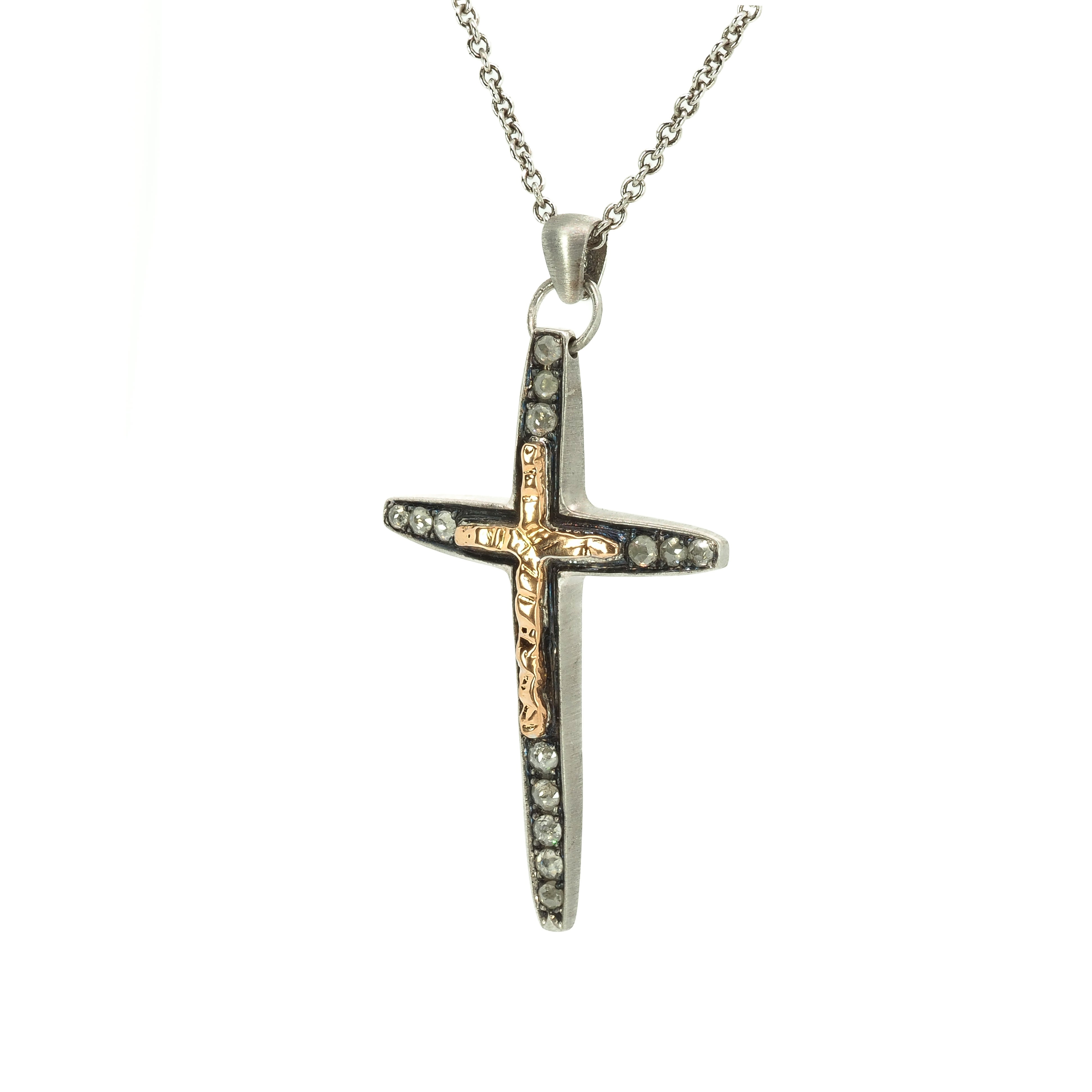 Cross Necklace with Rosecut Diamonds