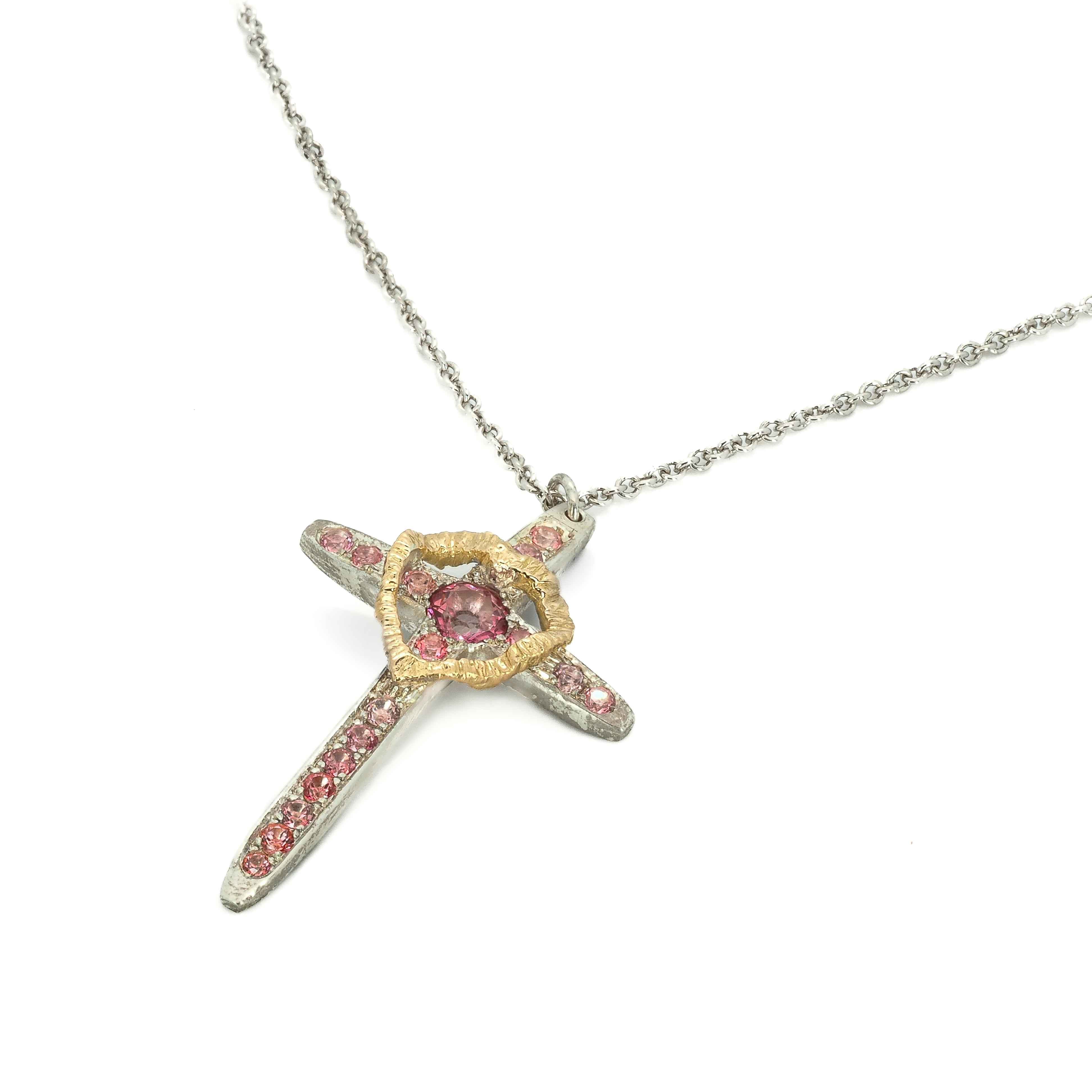 Cross and Gold Heart Necklace