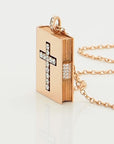 Golden Cross Book Necklace with Diamonds