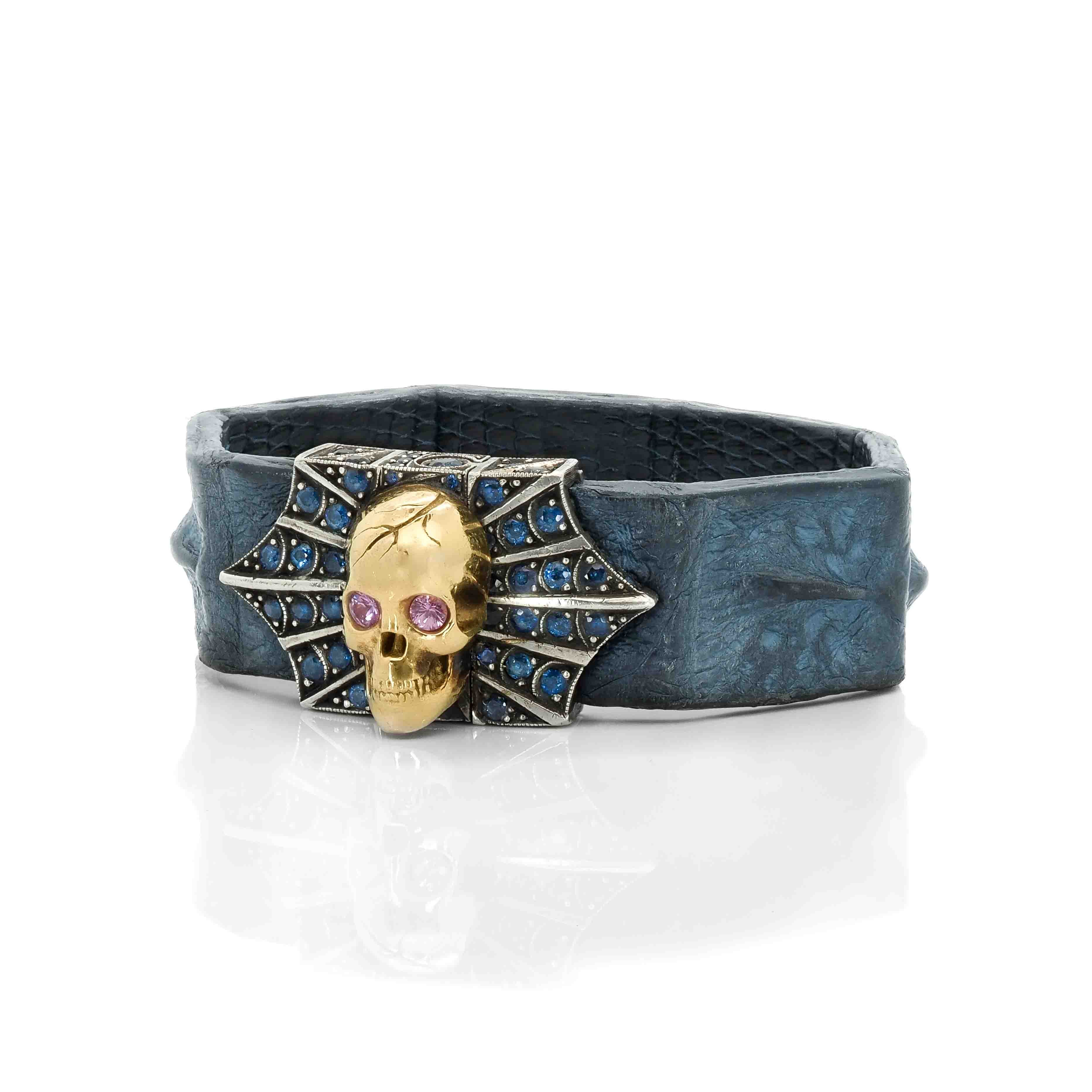 Gold Skull and Spider Web Bracelet with Sapphires