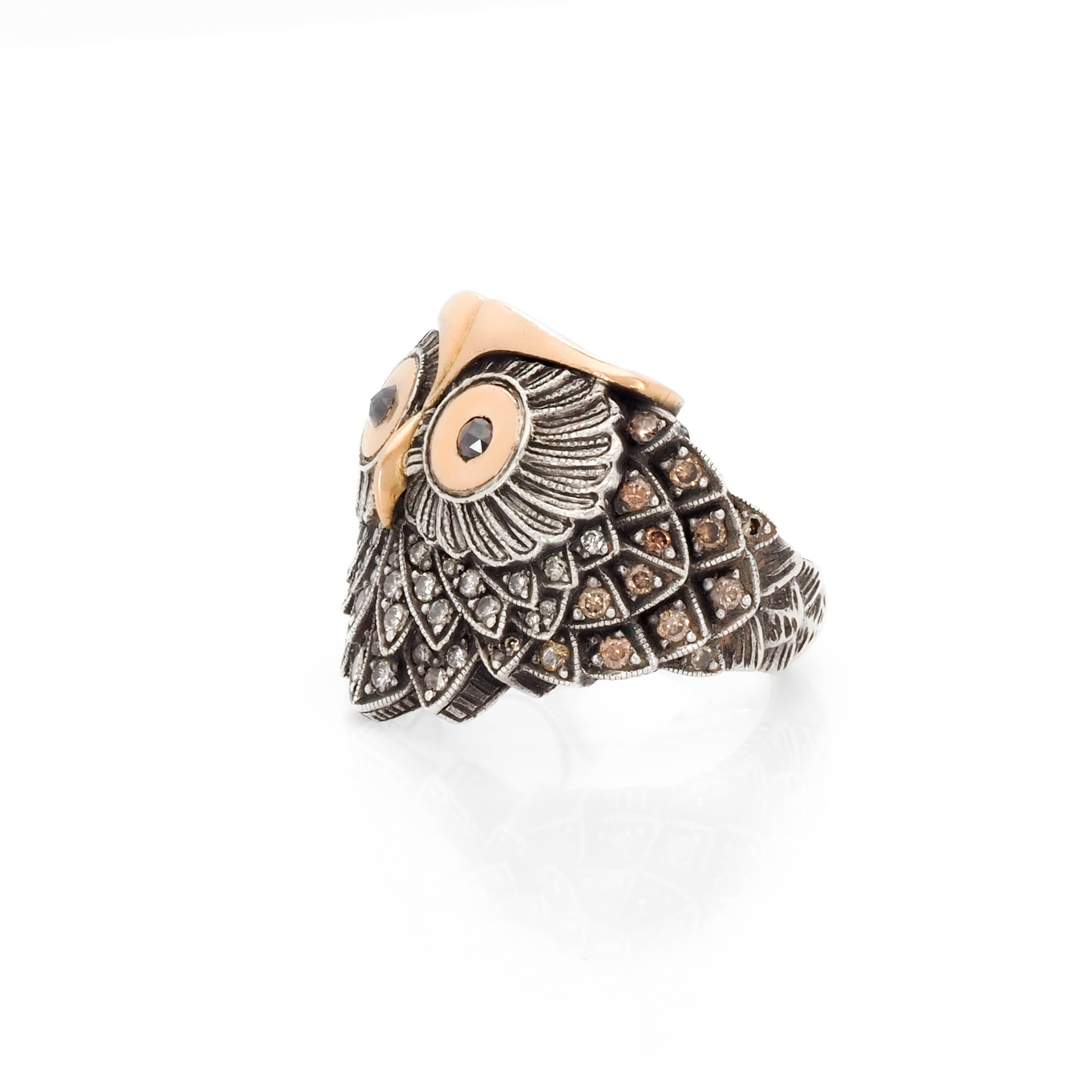 Owl Ring with Diamonds