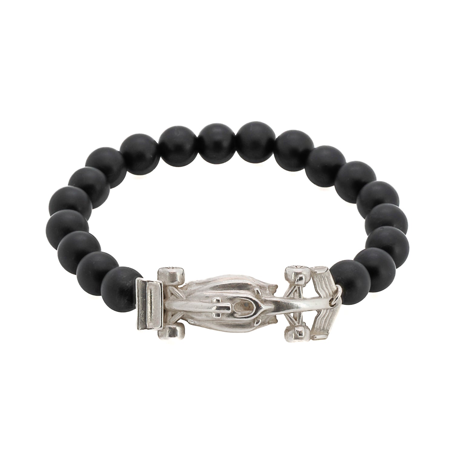 The Race Car Black Onyx Bracelet is a stylish and sleek piece of jewelry that is perfect for those who love cars or racing. It is made from black onyx beads and features a small silver race car charm. The bracelet is stretchy and comfortable to wear, and can fit most wrist sizes. The black onyx beads are said to have protective energy and are believed to help with stress and anxiety. This bracelet is a great accessory for any car enthusiast or anyone who loves unique and trendy jewelry.