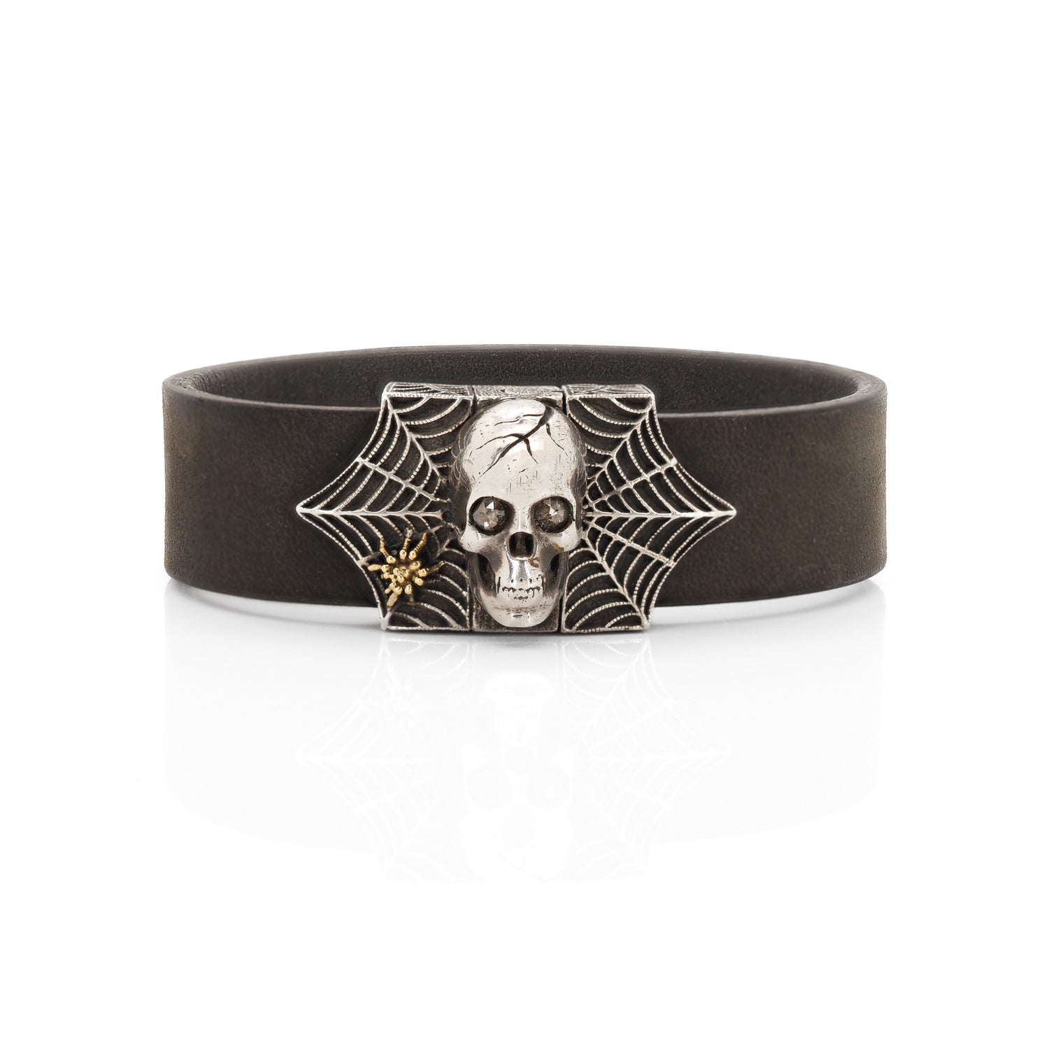 Skull and Spider Web Bracelet with Brown Diamonds