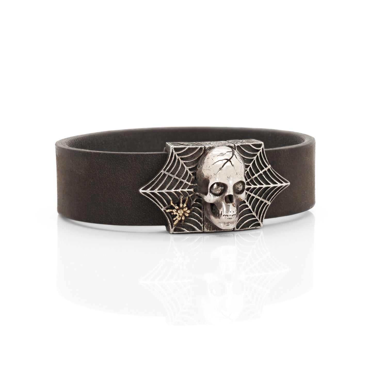Skull and Spider Web Bracelet with Brown Diamonds
