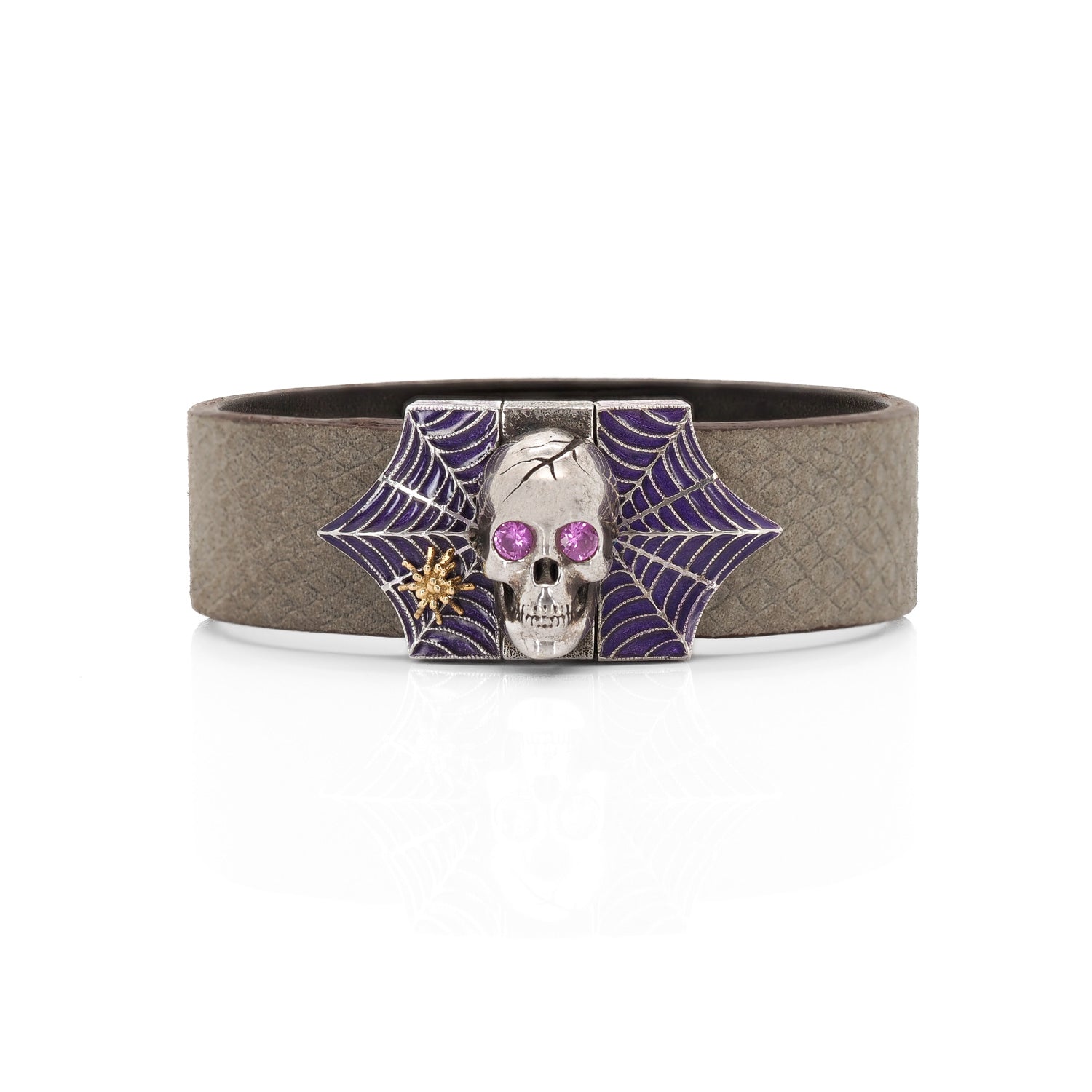 Skull and Spider Web Bracelet with Pink Sapphires