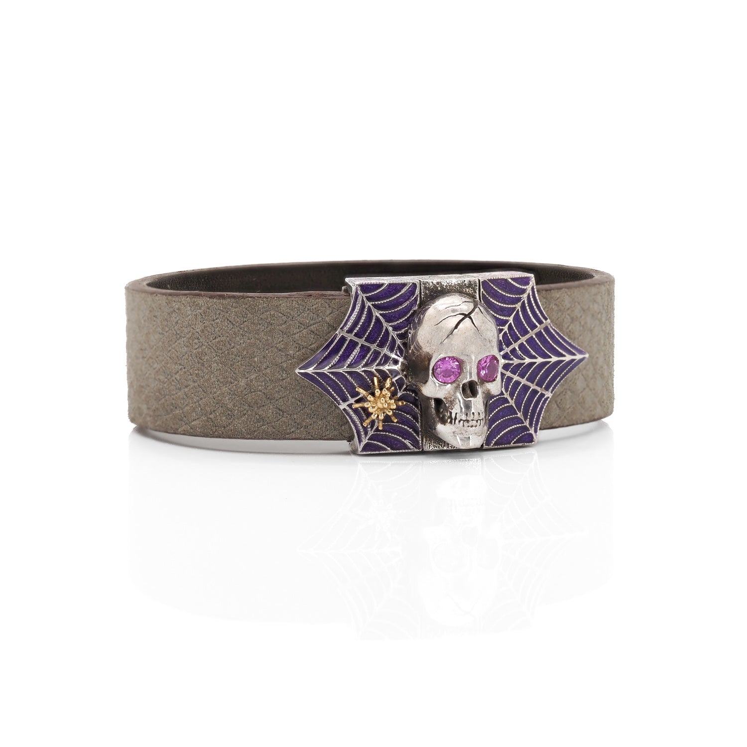 Skull and Spider Web Bracelet with Pink Sapphires