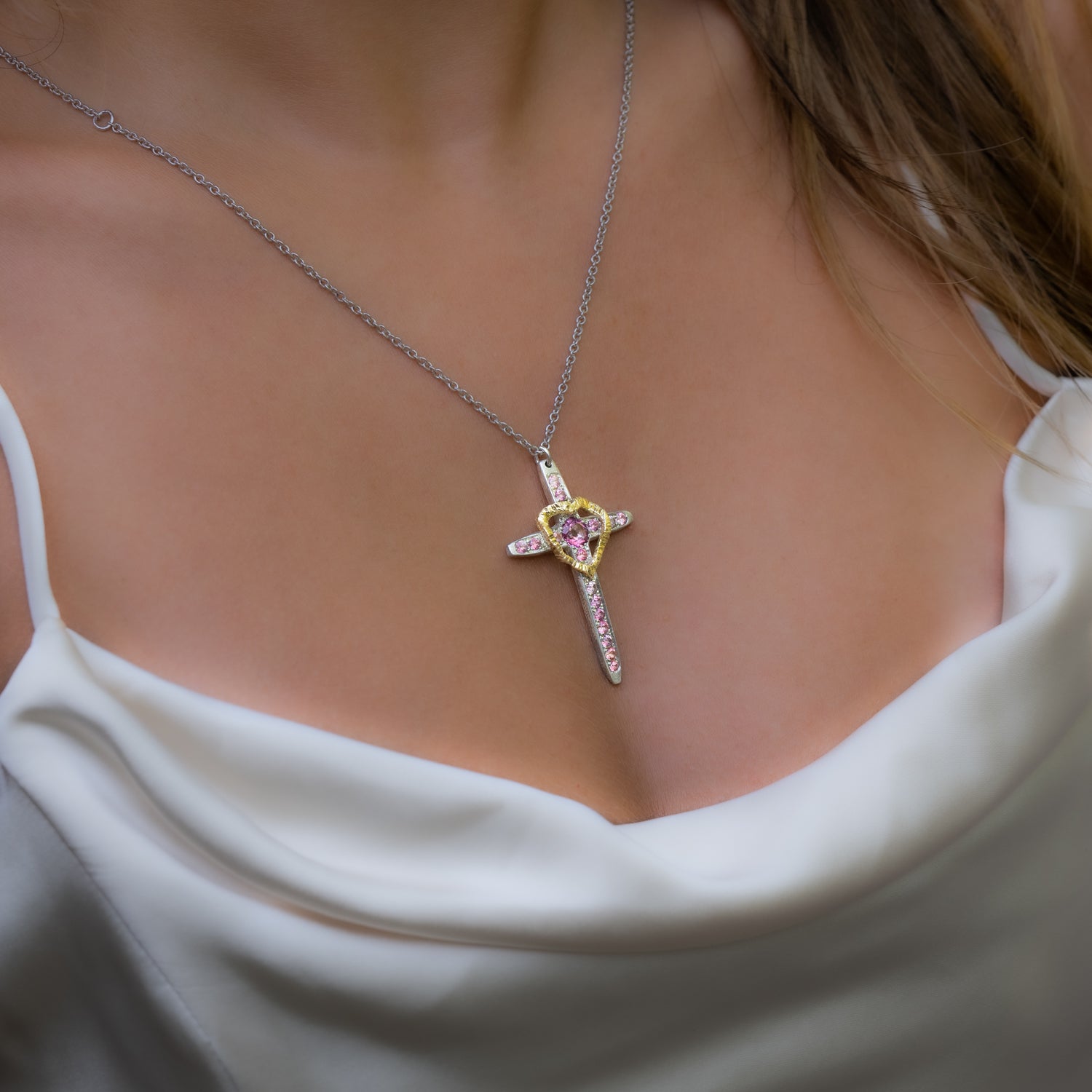 Cross and Gold Heart Necklace