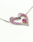 Flamingo Heart Necklace with Sapphires and Diamonds