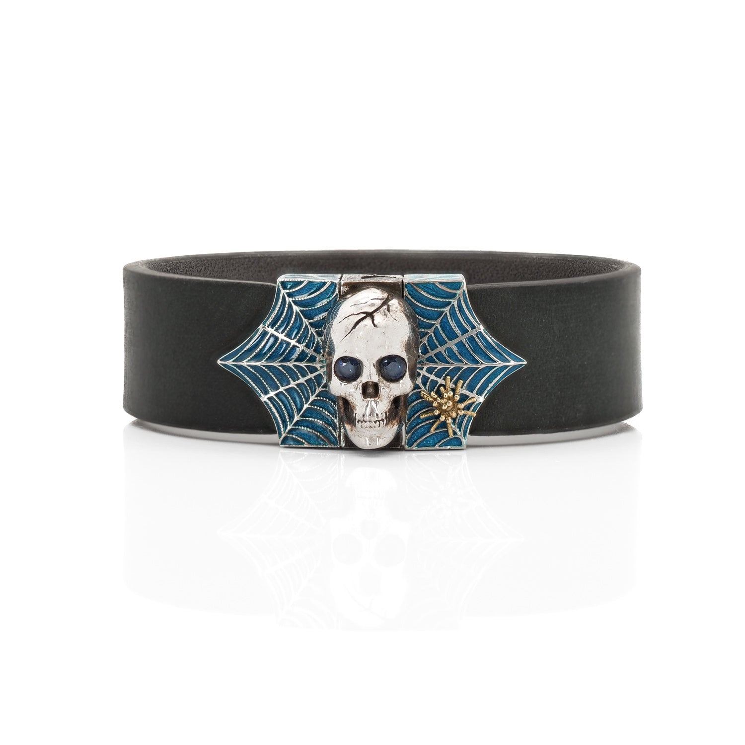 Skull and Spider Web Bracelet with Blue Sapphires