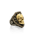 Gold Skull and Shield Ring with Diamonds
