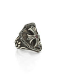 Cross and Shield Ring with Black Diamonds