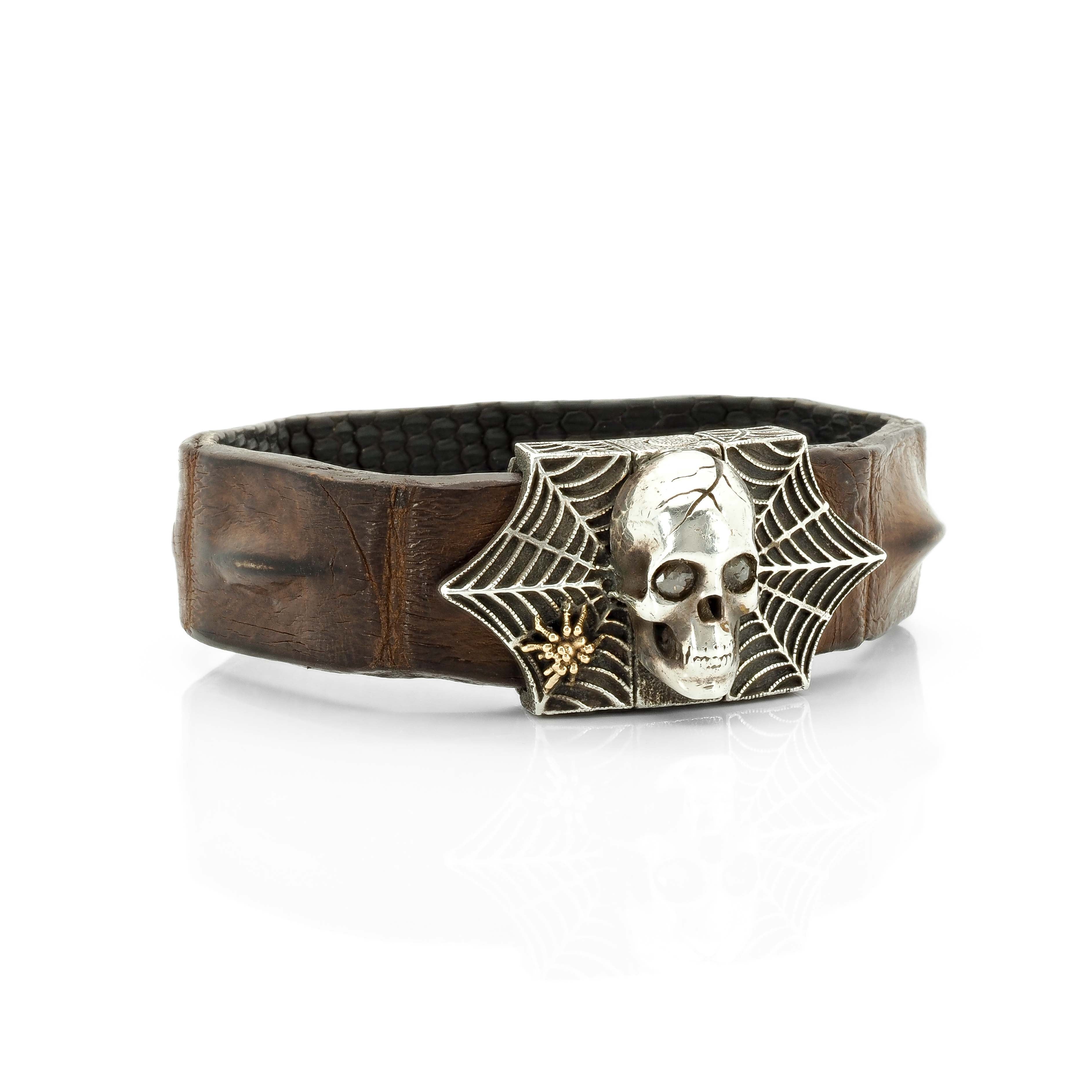 Skull and Spider Web Bracelet with Brown Diamonds